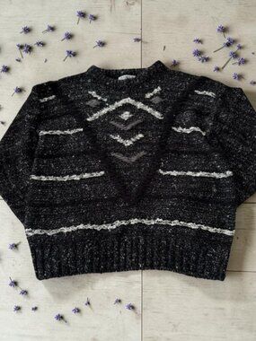 Vintage Sample Sweater Women's XL / Unisex Black White Geometric Bouclé – Very S